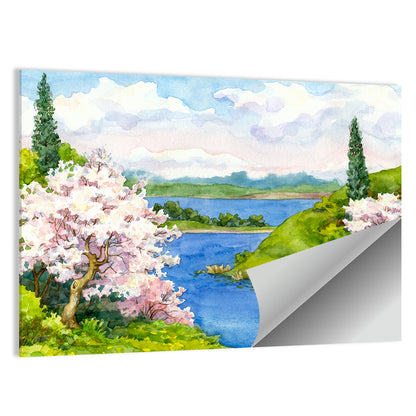 Spring Blossom Lakeside Landscape Wall Art