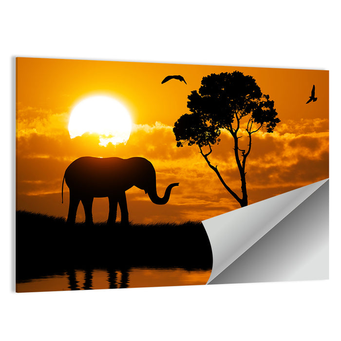Sunset Elephant Silhouette Wall Art as a poster print