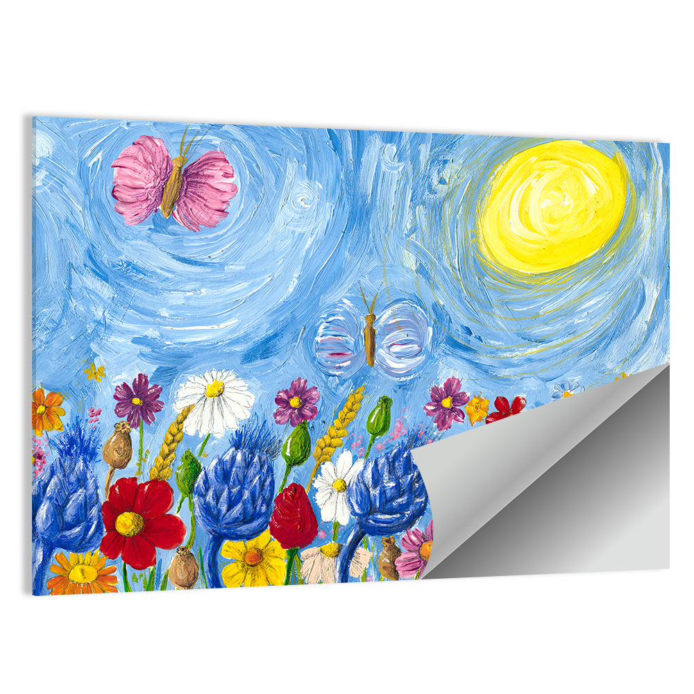 Sunlit Wildflower Meadow with Butterflies Wall Art