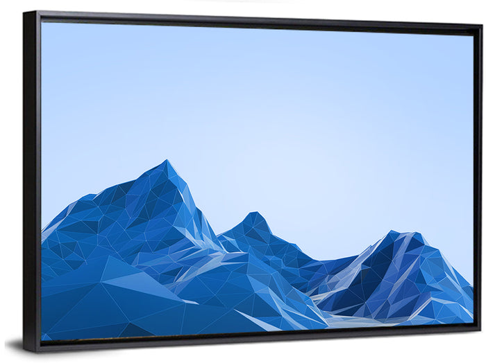 Blue Geometric Mountain Range Wall Art as a framed canvas