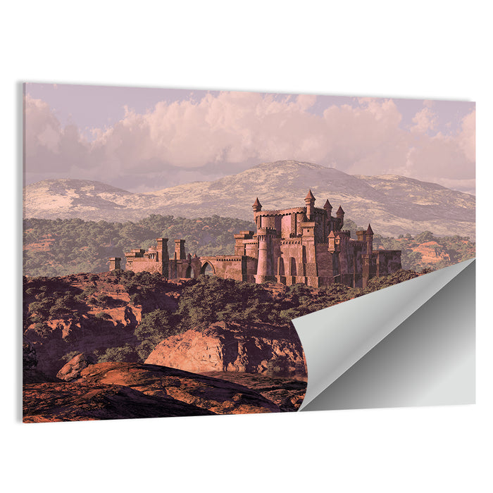 Medieval Fortress on Rocky Plateau Wall Art as a poster print
