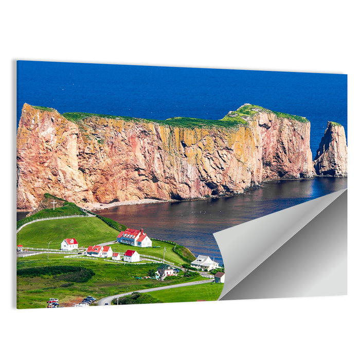 Percé Rock and Coastal Village, Quebec Wall Art as a poster print