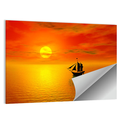 Old Sailboat Silhouette at Sunset Wall Art