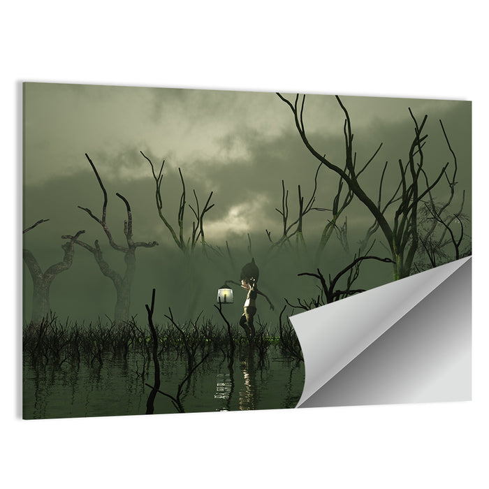 Will O the Wisp in Misty Swamp Wall Art as a poster print
