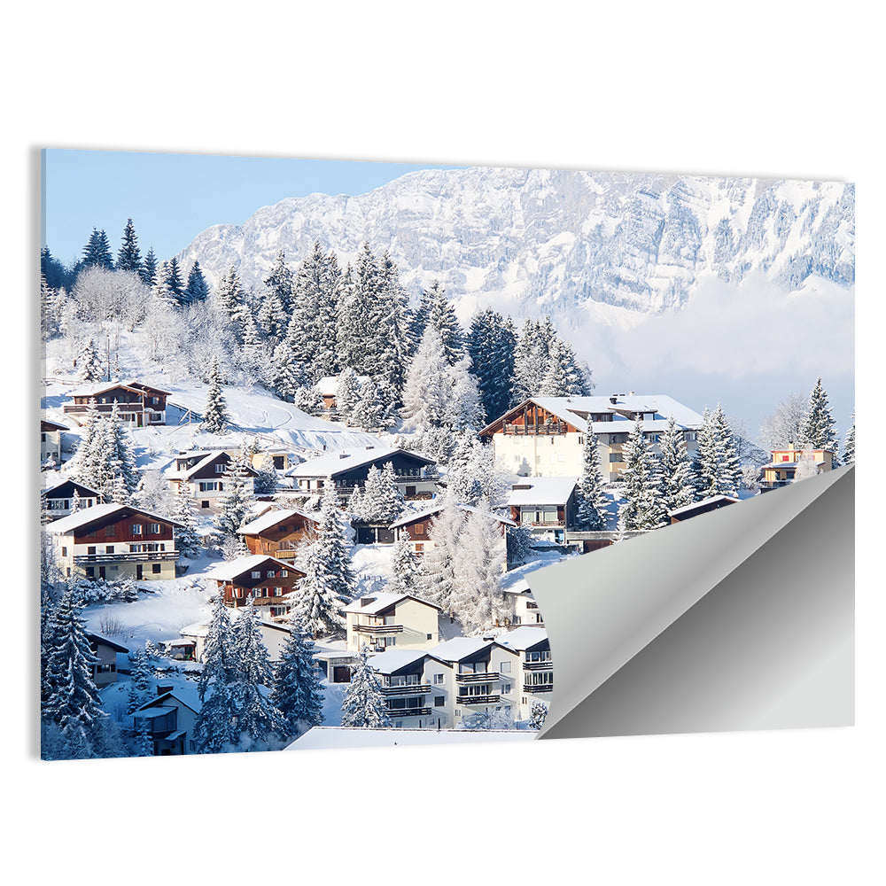 Snow Covered Swiss Alps Village Wall Art
