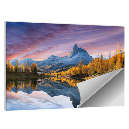 Lake Federa In Dolomites At Sunset Wall Art