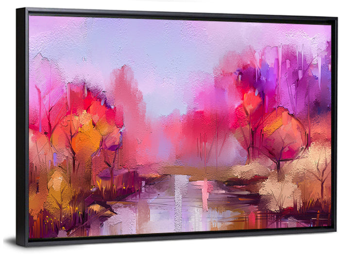 Autumn Forest Reflection Oil Painting Wall Art as a framed canvas