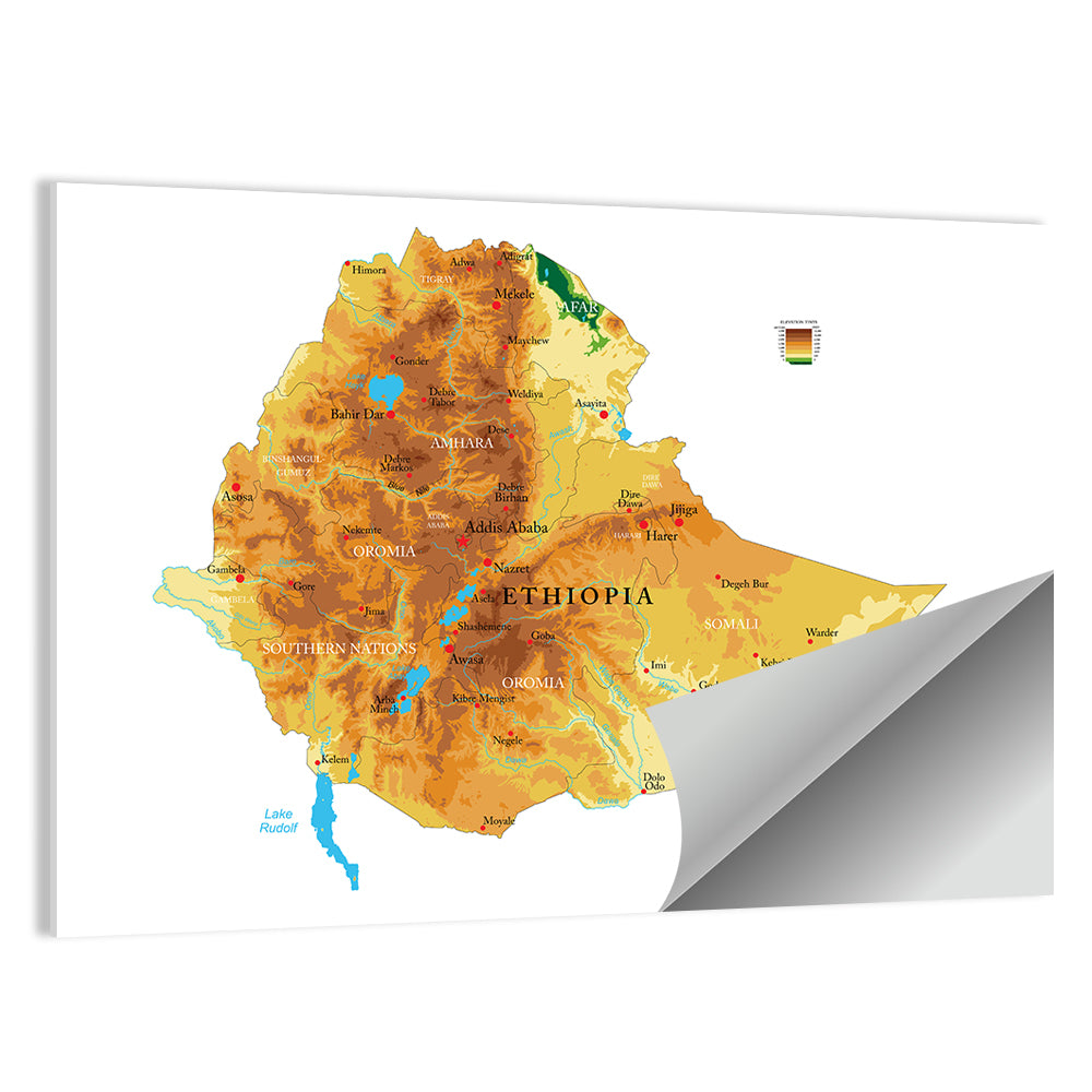 Ethiopia Topographic Map Wall Art