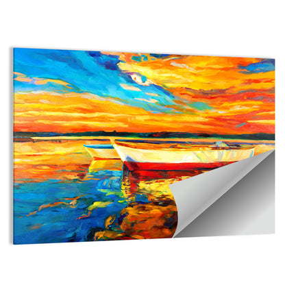 Boats at Golden Sunset Wall Art