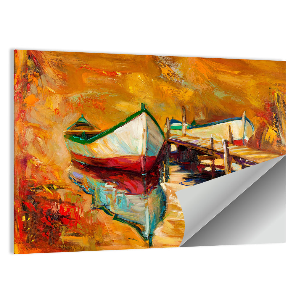 Boat at Jetty with Reflection Wall Art