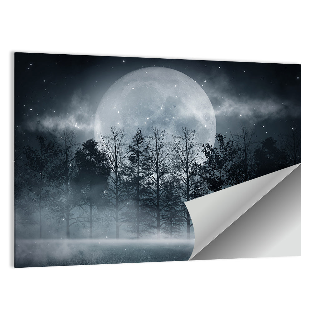 Full Moon Over Misty Forest Wall Art