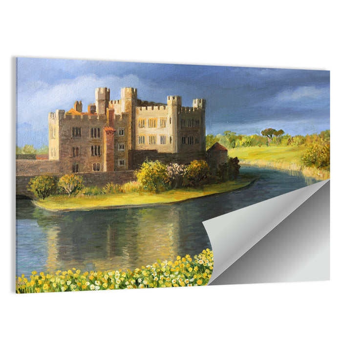 Castle Reflected Over Flower Meadow Wall Art as a poster print