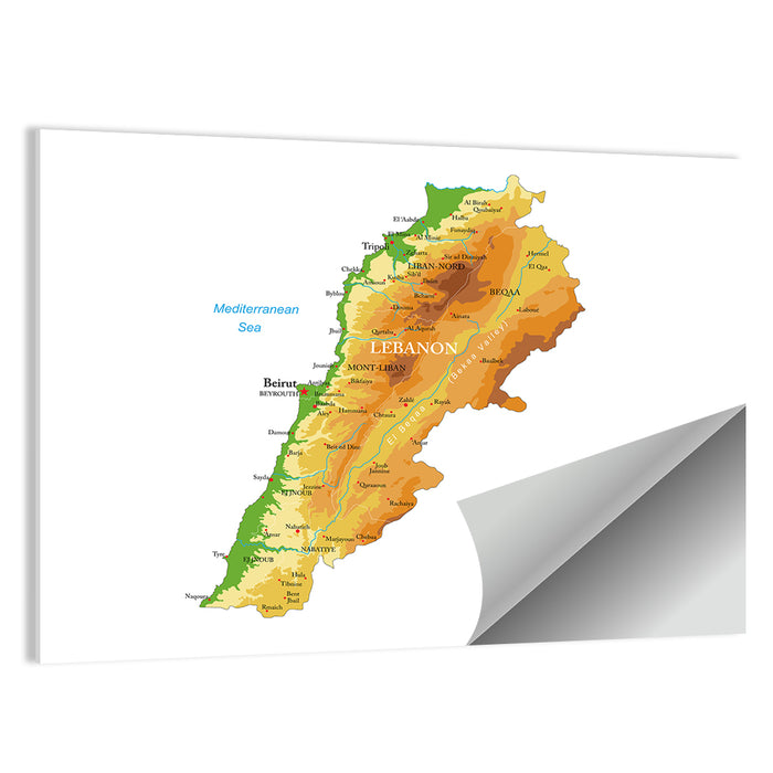 Lebanon Terrain Map Wall Art as a poster print