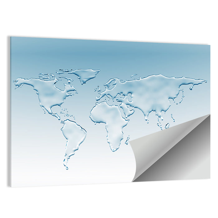 Embossed Water World Map Wall Art as a poster print