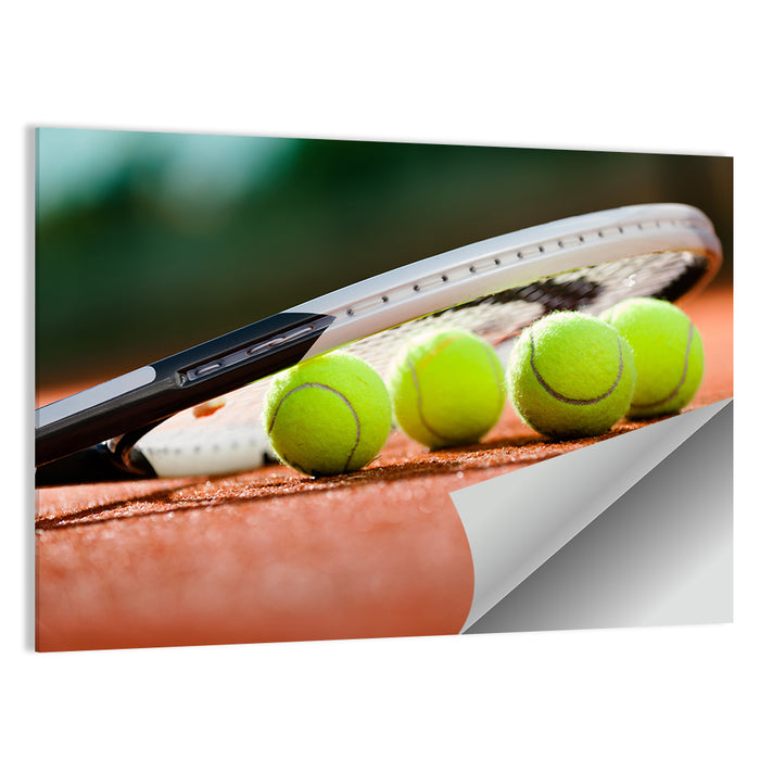 Tennis Balls Along Racket Frame Wall Art as a poster print