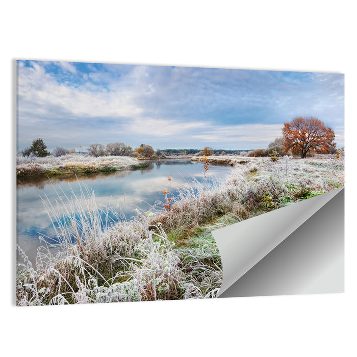 Frosted Autumn River Landscape Wall Art as a poster print