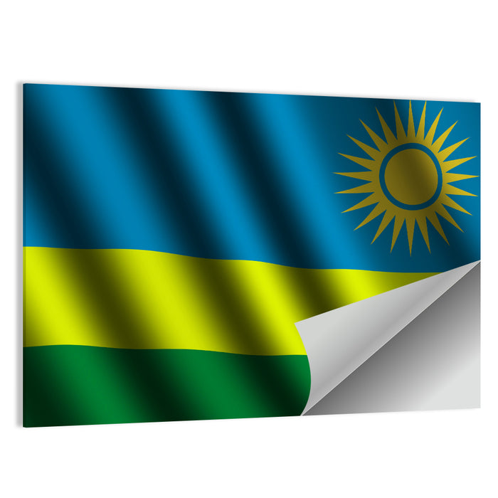 Rwandan Flag with Golden Sun Wall Art as a poster print