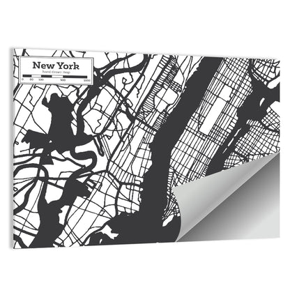 New York City Map Black and White Wall Art