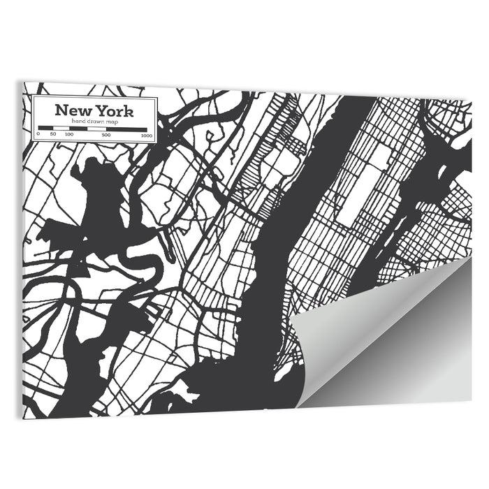 New York City Map Black and White Wall Art as a poster print