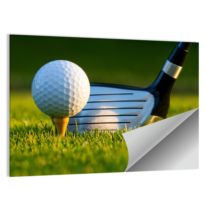 Golf Ball and Club Close Up Wall Art as a poster print