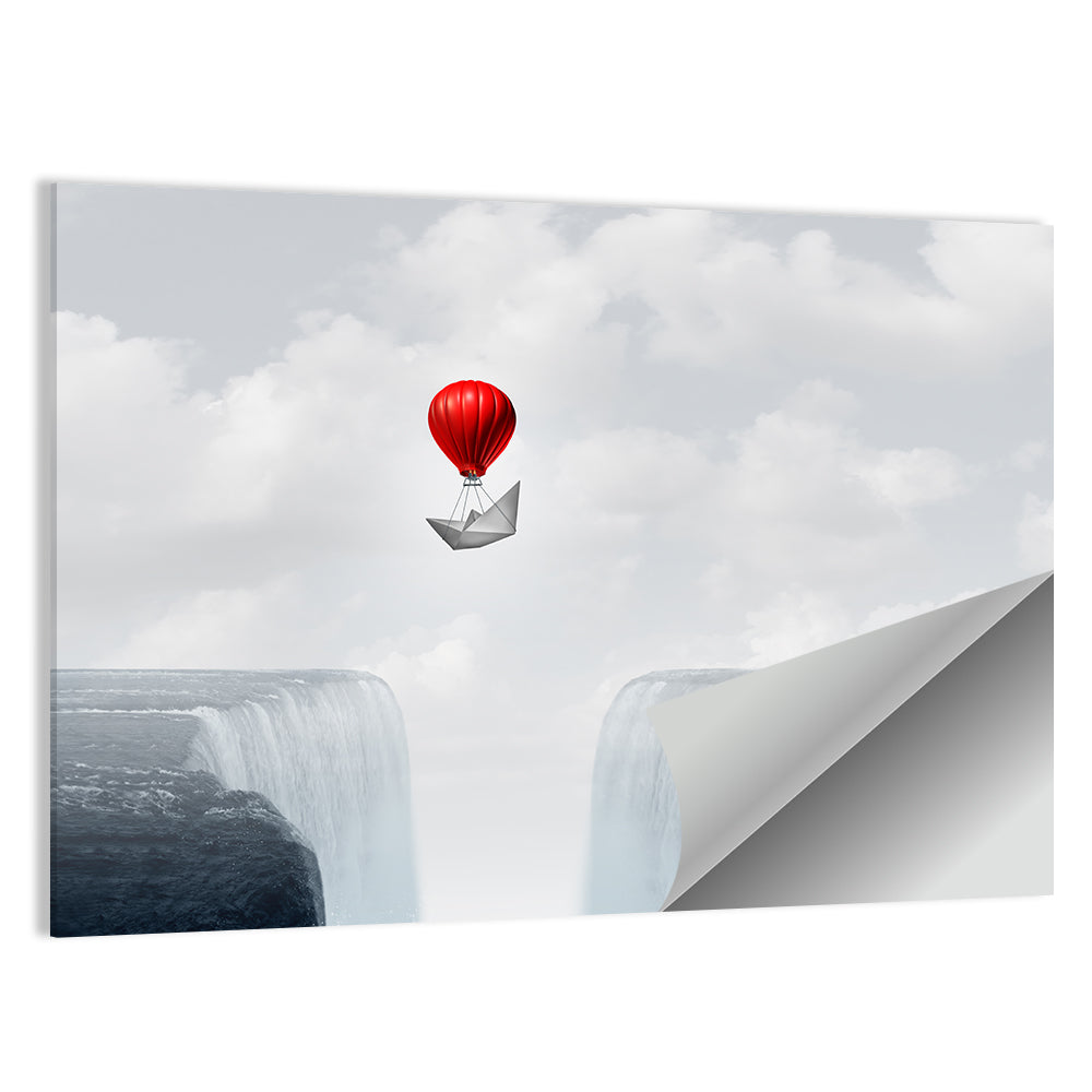 Paper Boat Suspended by Red Balloon Wall Art