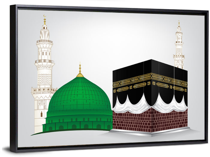 Masjid Al Haram and Masjid E Nabawi Wall Art as a framed canvas
