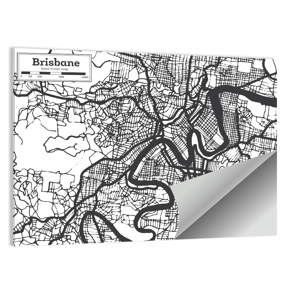 Brisbane Hand-drawn City Map Wall Art