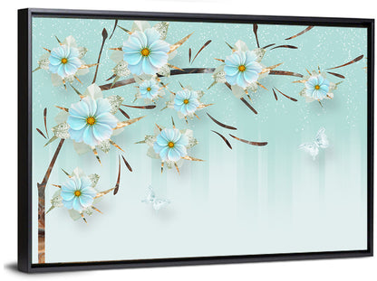 Ethereal Blue Floral Branch Wall Art