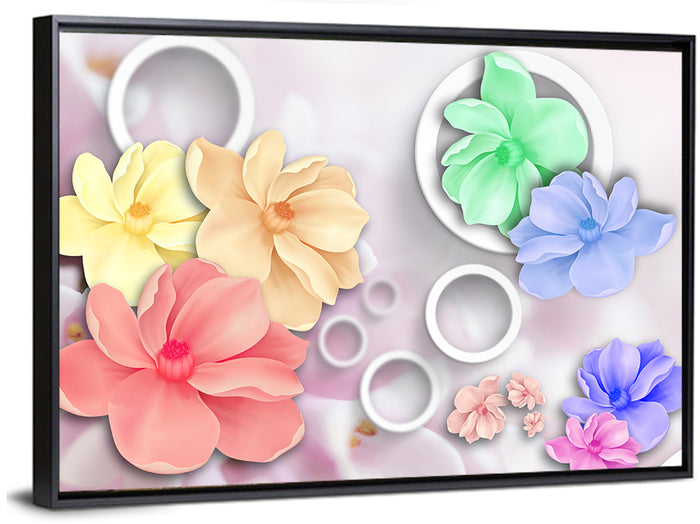 Layered Floral Circles Wall Art as a framed canvas