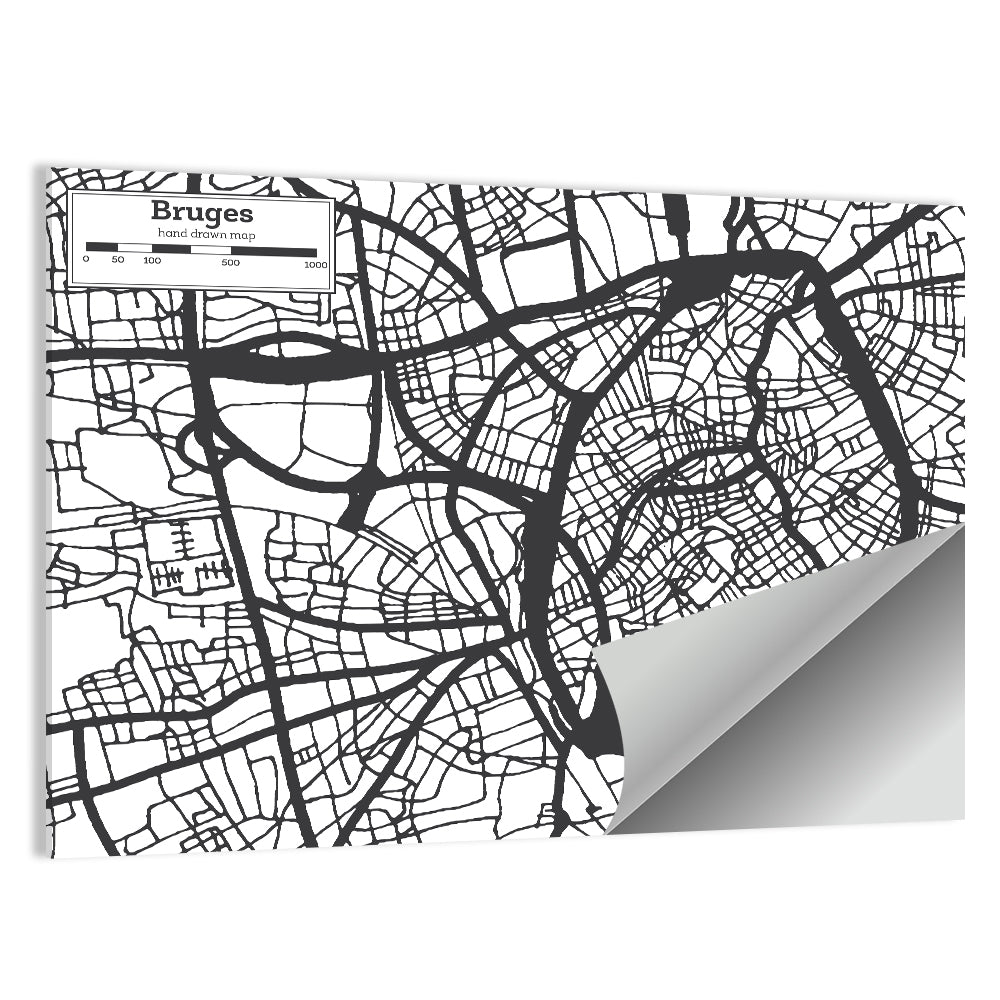 Bruges Street Grid Map Wall Art