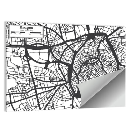 Bruges Street Grid Map Wall Art