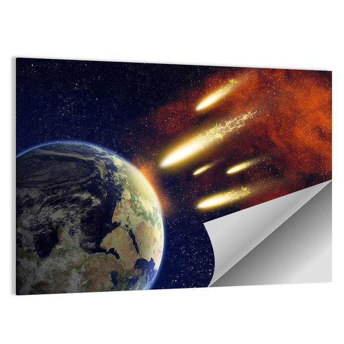 Earth and Flying Asteroids Wall Art as a poster print