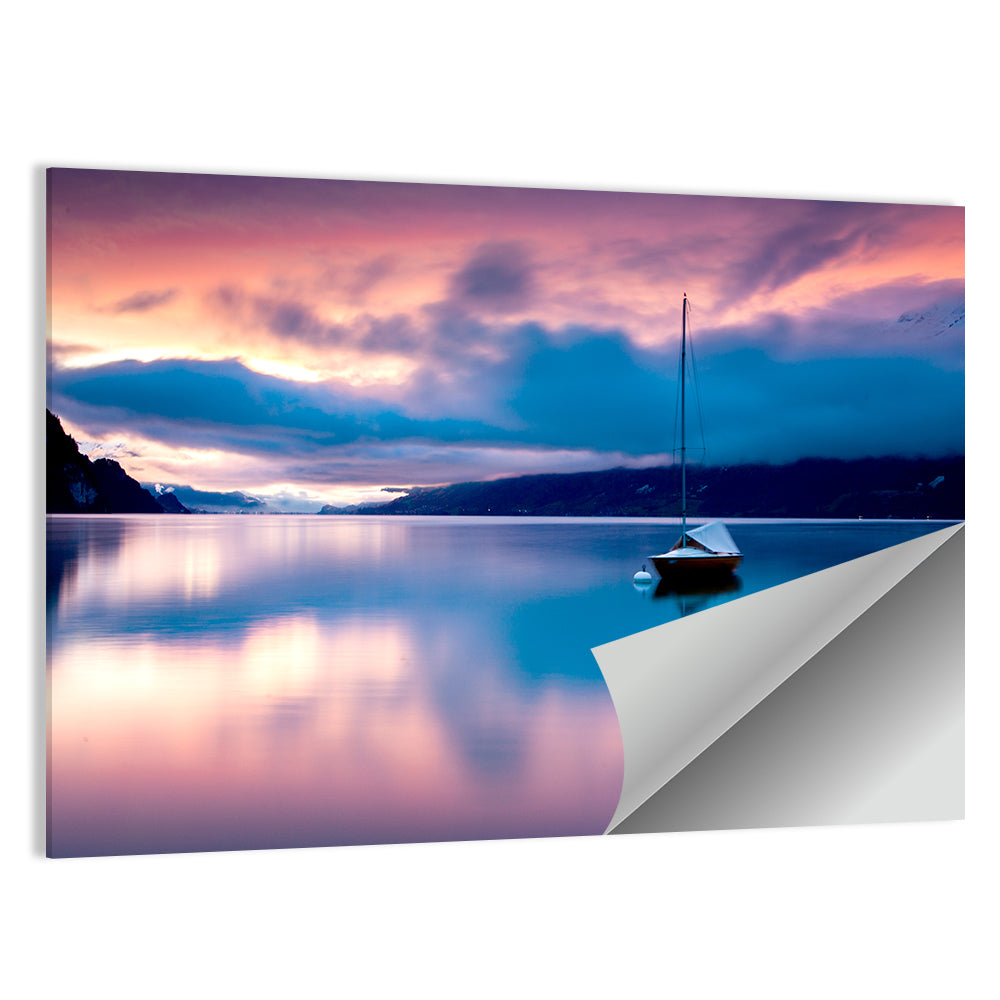Lake Brienz Sunset with Sailboat Wall Art