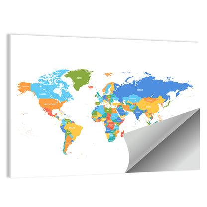 Colorful Political World Map Wall Art