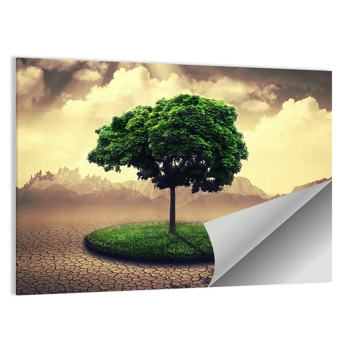 Circular Grass Oasis with Lone Tree Wall Art as a poster print