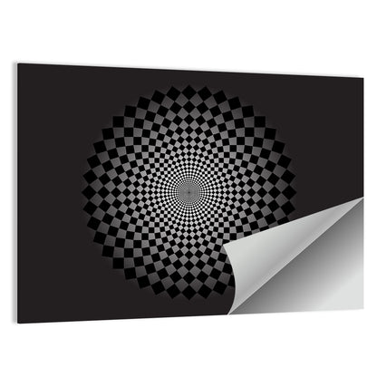 Monochrome Checkerboard Spiral Wall Art