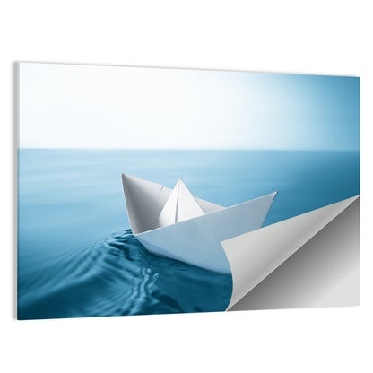 Paper Sailboat on Blue Water Wall Art
