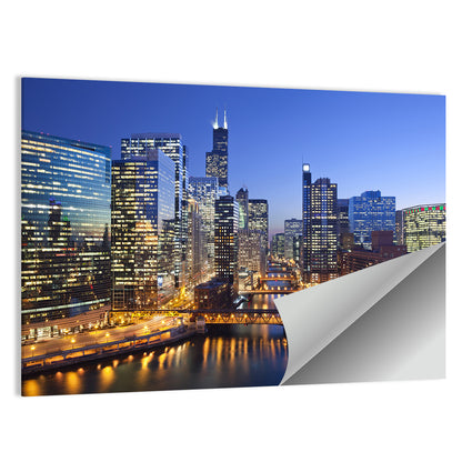 Chicago River Night Skyline Wall Art