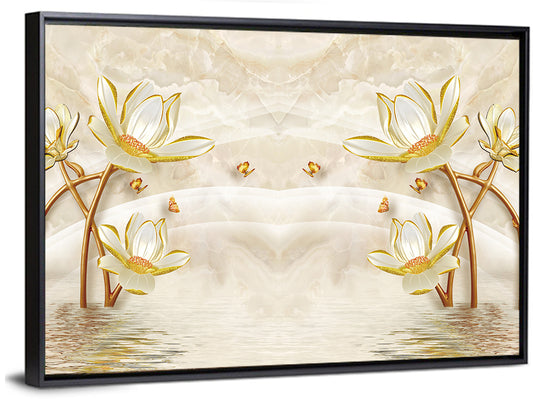 3d Lotus and Butterfly Illustration Wall Art