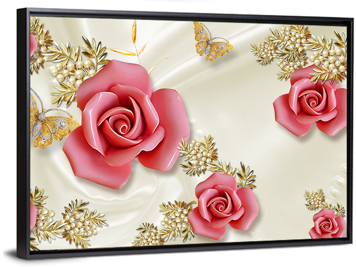 Golden Pearl Floral Illustration Wall Art as a framed canvas