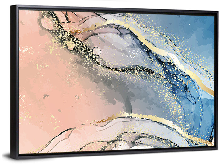 Oriental Gold Ink Illustration Wall Art as a framed canvas