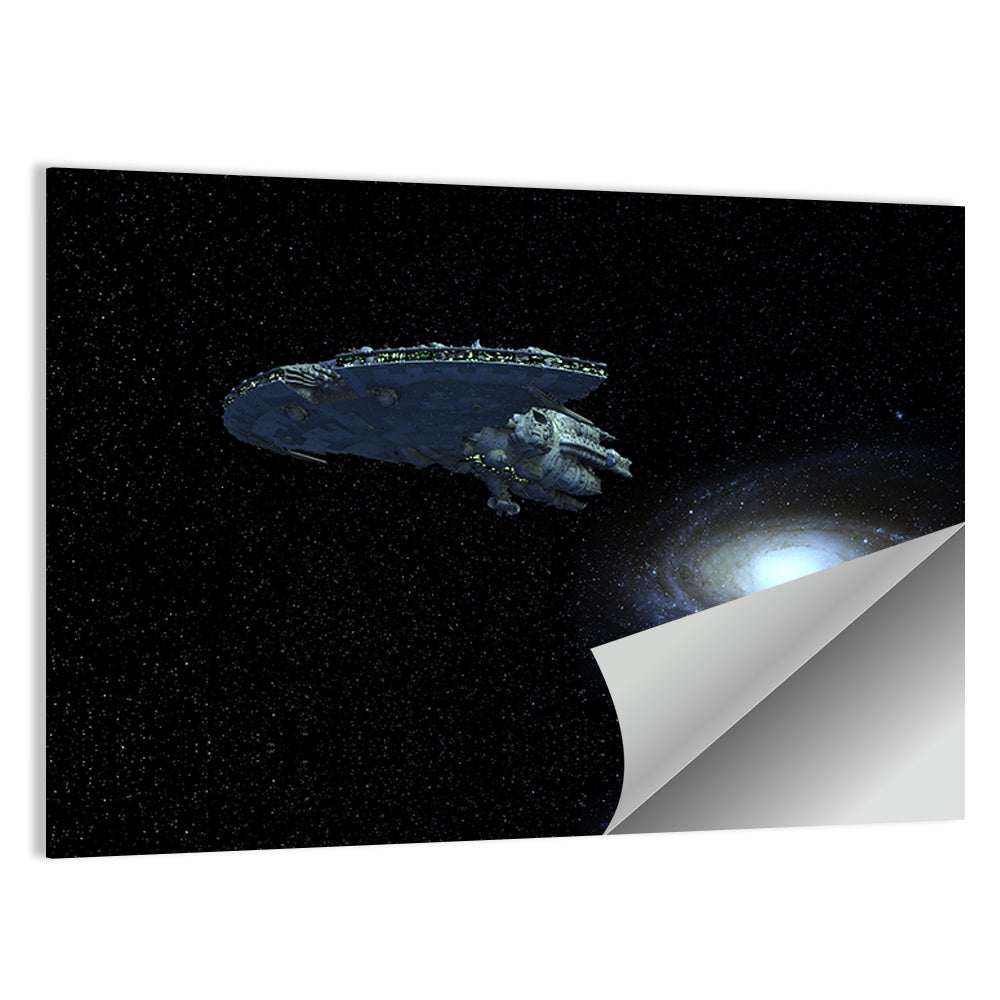 Starship Over Spiral Galaxy Wall Art