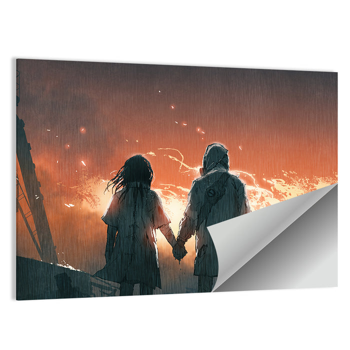 Lovers Before the Flames Wall Art as a poster print