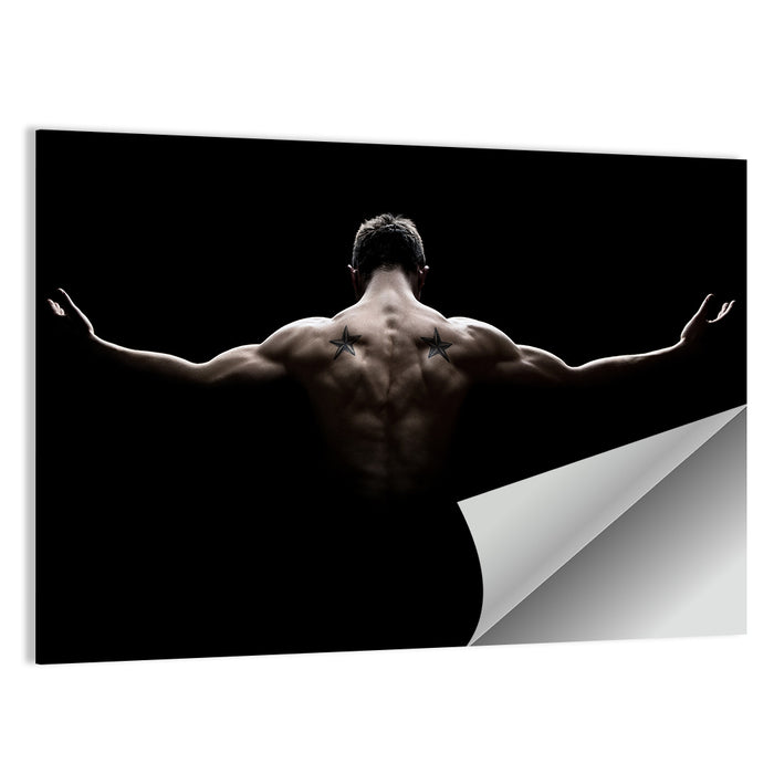 Muscular Back with Nautical Star Tattoos Wall Art as a poster print