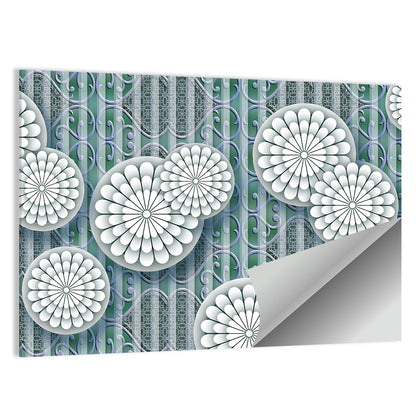 Blue Floral Scrollwork Pattern Wall Art