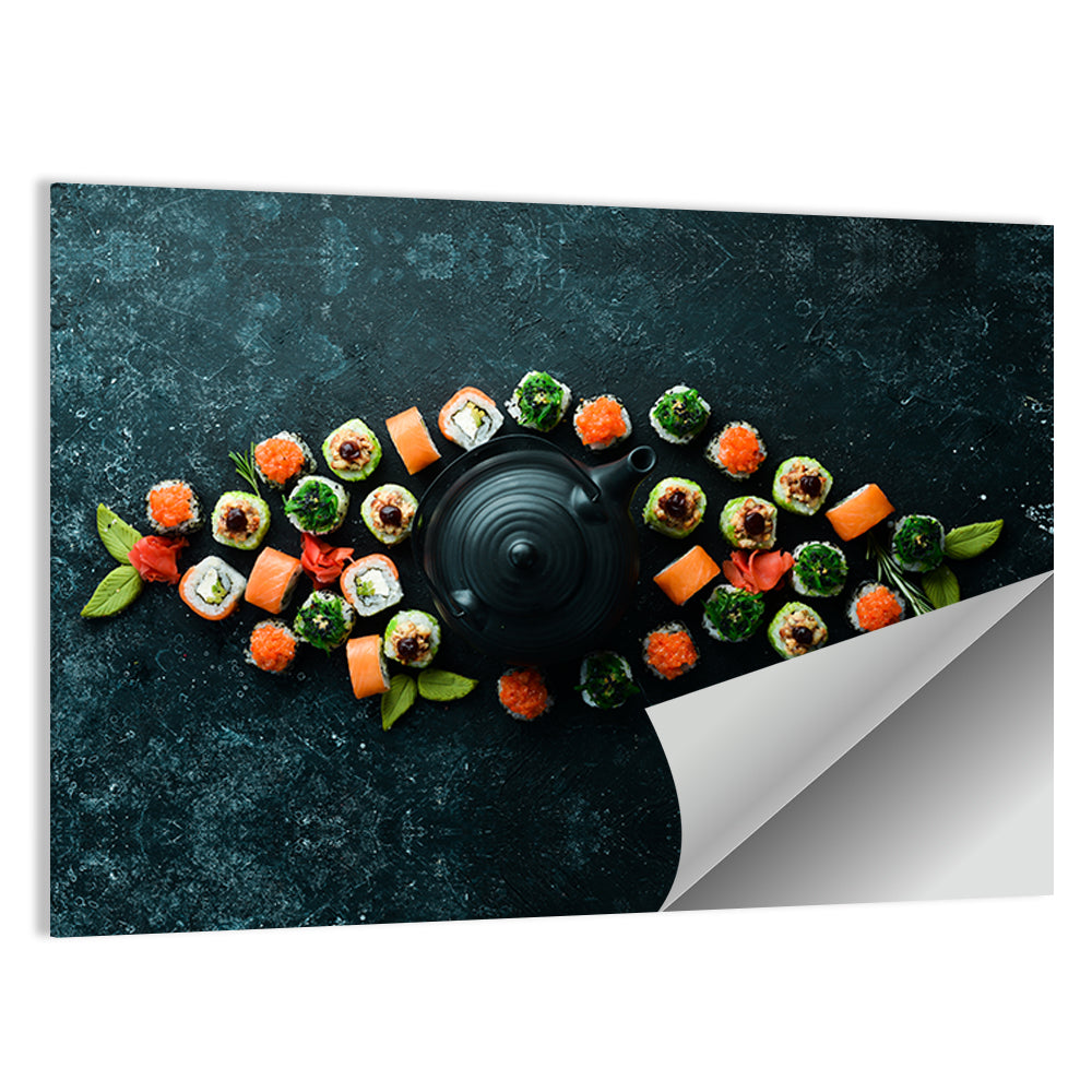 Sushi and Teapot Flat Lay Wall Art