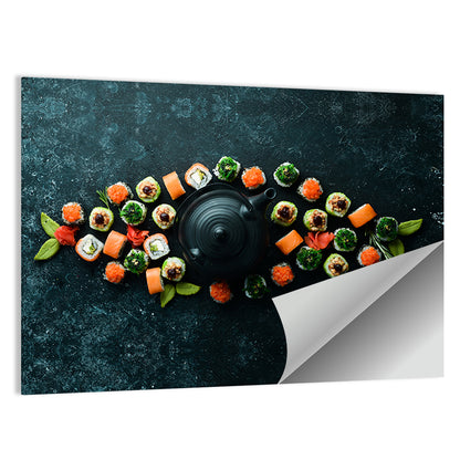 Sushi and Teapot Flat Lay Wall Art
