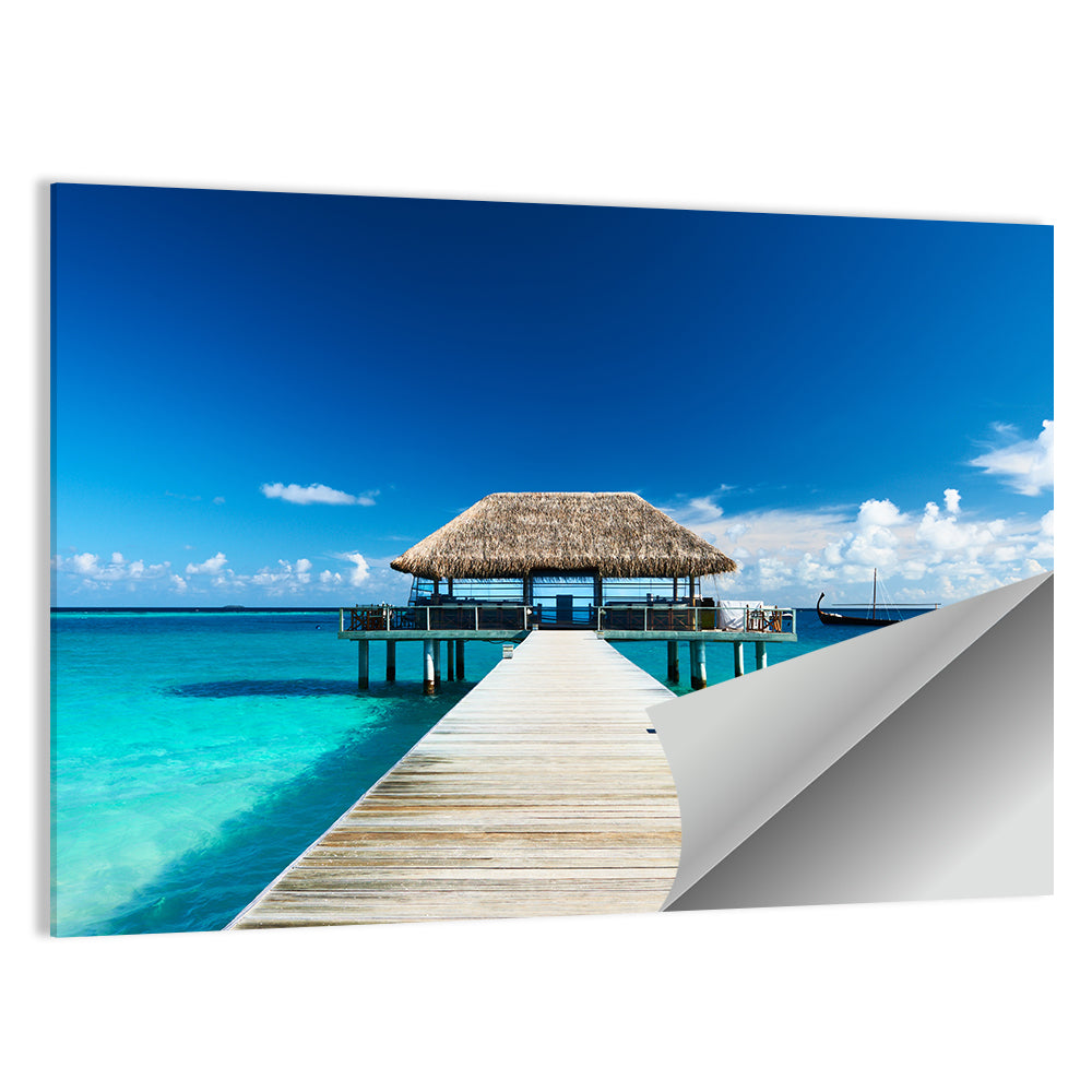 Maldives Wooden Jetty Over Turquoise Water Wall Art
