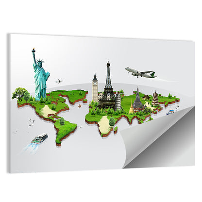 3d World Monuments Map Wall Art