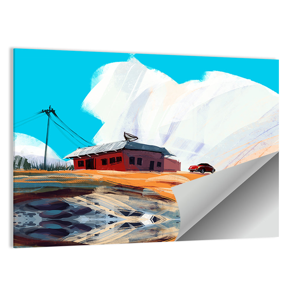 Red House in Desert Wall Art
